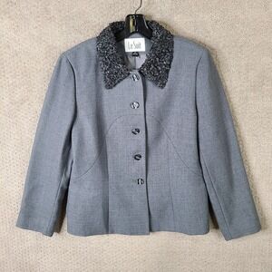Le Suit Gray Blazer with Textured Collar